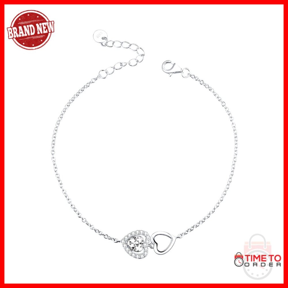 925 Sterling Silver Adjustable Heart Bracelet With Birthstone, 6-9 Inches